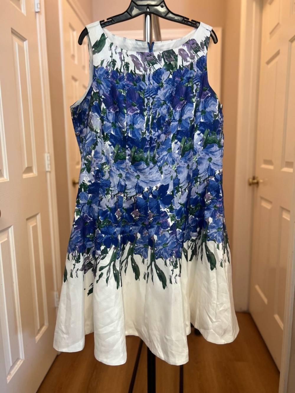 Danny & Nicole Blue Floral White A-Line Dress